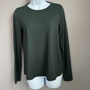 Eileen Fisher Women's Long Sleeve Crewneck Top Ivy Green Size XXS
